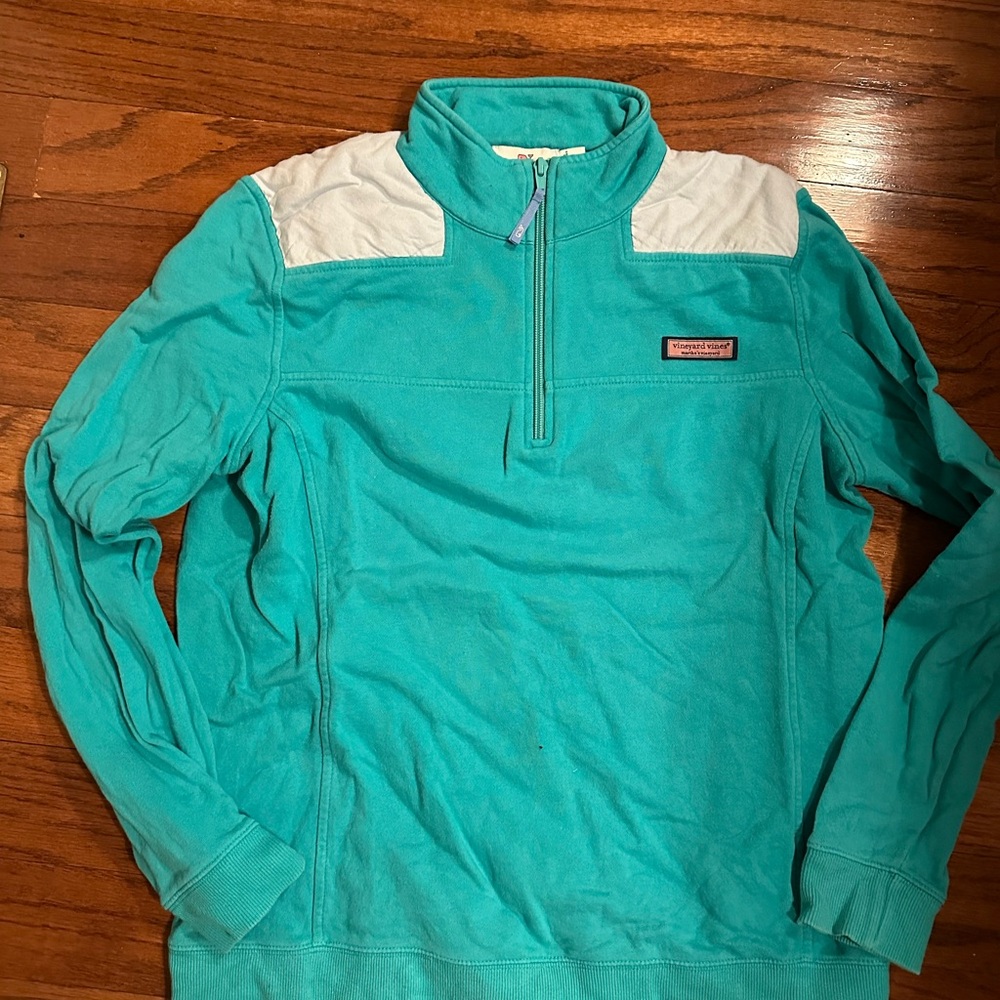 Vineyard Vines Women's Teal Quarter Zip Shep Shirt